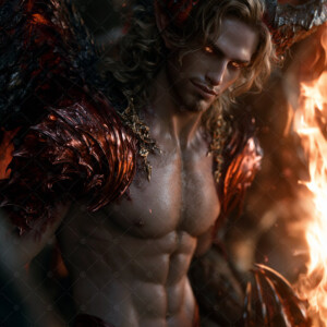 AI-generated hot sexy male demon art handsome succubus demons with dark wings emerging from the ruins of hell. Dark & Legendary Collection. 240+ images by Jeff Dupler.