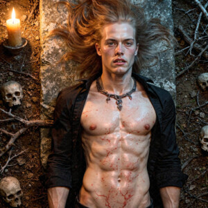 AI-generated Vampire Lestat art handsome reimaginings of the legendary vampire Lestat de Lioncourt from Anne Rice's chronicles. Dark fantasy digital art by Jeff Dupler.