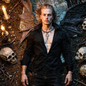 AI-generated Vampire Lestat art handsome reimaginings of the legendary vampire Lestat de Lioncourt from Anne Rice's chronicles. Dark fantasy digital art by Jeff Dupler.