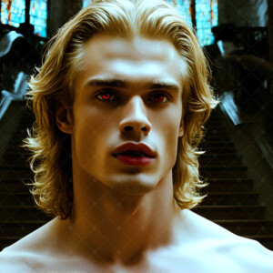 AI-generated Vampire Lestat art — handsome reimaginings of the legendary vampire Lestat de Lioncourt from Anne Rice's chronicles. Dark fantasy digital art by Jeff Dupler.