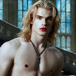AI-generated Vampire Lestat art — handsome reimaginings of the legendary vampire Lestat de Lioncourt from Anne Rice's chronicles. Dark fantasy digital art by Jeff Dupler.