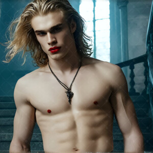 AI-generated Vampire Lestat art — handsome reimaginings of the legendary vampire Lestat de Lioncourt from Anne Rice's chronicles. Dark fantasy digital art by Jeff Dupler.