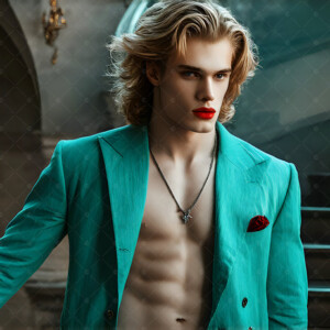AI-generated Vampire Lestat art — handsome reimaginings of the legendary vampire Lestat de Lioncourt from Anne Rice's chronicles. Dark fantasy digital art by Jeff Dupler.