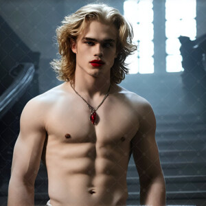 AI-generated Vampire Lestat art — handsome reimaginings of the legendary vampire Lestat de Lioncourt from Anne Rice's chronicles. Dark fantasy digital art by Jeff Dupler.
