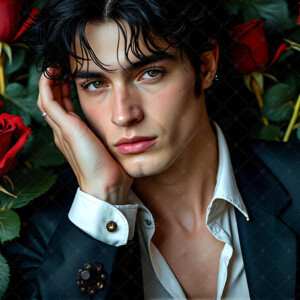 AI-generated Vampire Lestat art — handsome reimaginings of the legendary vampire Lestat de Lioncourt from Anne Rice's chronicles. Dark fantasy digital art by Jeff Dupler.