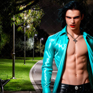 AI-generated Vampire Lestat art — handsome reimaginings of the legendary vampire Lestat de Lioncourt from Anne Rice's chronicles. Dark fantasy digital art by Jeff Dupler.