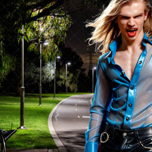 AI-generated Vampire Lestat art — handsome reimaginings of the legendary vampire Lestat de Lioncourt from Anne Rice's chronicles. Dark fantasy digital art by Jeff Dupler.