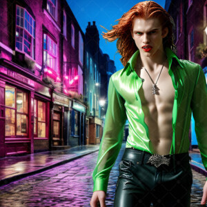 AI-generated Vampire Lestat art — handsome reimaginings of the legendary vampire Lestat de Lioncourt from Anne Rice's chronicles. Dark fantasy digital art by Jeff Dupler.