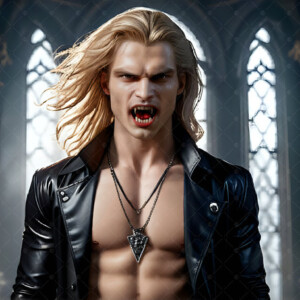 AI-generated Vampire Lestat art — handsome reimaginings of the legendary vampire Lestat de Lioncourt from Anne Rice's chronicles. Dark fantasy digital art by Jeff Dupler.