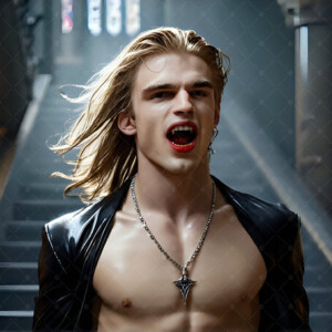 AI-generated Vampire Lestat art — handsome reimaginings of the legendary vampire Lestat de Lioncourt from Anne Rice's chronicles. Dark fantasy digital art by Jeff Dupler.