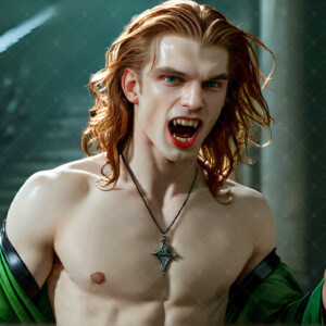AI-generated Vampire Lestat art — handsome reimaginings of the legendary vampire Lestat de Lioncourt from Anne Rice's chronicles. Dark fantasy digital art by Jeff Dupler.