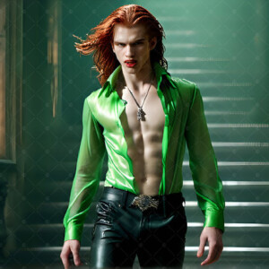 AI-generated Vampire Lestat art — handsome reimaginings of the legendary vampire Lestat de Lioncourt from Anne Rice's chronicles. Dark fantasy digital art by Jeff Dupler.