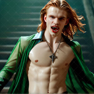 AI-generated Vampire Lestat art — handsome reimaginings of the legendary vampire Lestat de Lioncourt from Anne Rice's chronicles. Dark fantasy digital art by Jeff Dupler.