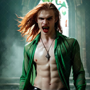 AI-generated Vampire Lestat art — handsome reimaginings of the legendary vampire Lestat de Lioncourt from Anne Rice's chronicles. Dark fantasy digital art by Jeff Dupler.