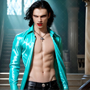 AI-generated Vampire Lestat art — handsome reimaginings of the legendary vampire Lestat de Lioncourt from Anne Rice's chronicles. Dark fantasy digital art by Jeff Dupler.