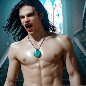 AI-generated Vampire Lestat art — handsome reimaginings of the legendary vampire Lestat de Lioncourt from Anne Rice's chronicles. Dark fantasy digital art by Jeff Dupler.
