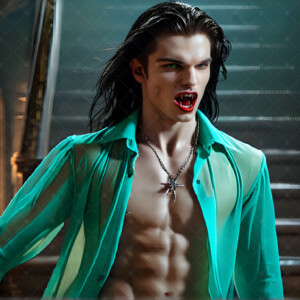 AI-generated Vampire Lestat art — handsome reimaginings of the legendary vampire Lestat de Lioncourt from Anne Rice's chronicles. Dark fantasy digital art by Jeff Dupler.