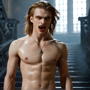 AI-generated Vampire Lestat art — handsome reimaginings of the legendary vampire Lestat de Lioncourt from Anne Rice's chronicles. Dark fantasy digital art by Jeff Dupler.