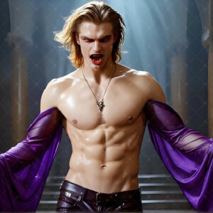 AI-generated Vampire Lestat art — handsome reimaginings of the legendary vampire Lestat de Lioncourt from Anne Rice's chronicles. Dark fantasy digital art by Jeff Dupler.