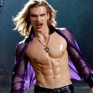 AI-generated Vampire Lestat art — handsome reimaginings of the legendary vampire Lestat de Lioncourt from Anne Rice's chronicles. Dark fantasy digital art by Jeff Dupler.