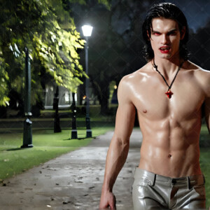 AI-generated Vampire Lestat art — handsome reimaginings of the legendary vampire Lestat de Lioncourt from Anne Rice's chronicles. Dark fantasy digital art by Jeff Dupler.