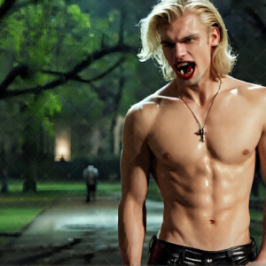 AI-generated Vampire Lestat art — handsome reimaginings of the legendary vampire Lestat de Lioncourt from Anne Rice's chronicles. Dark fantasy digital art by Jeff Dupler.