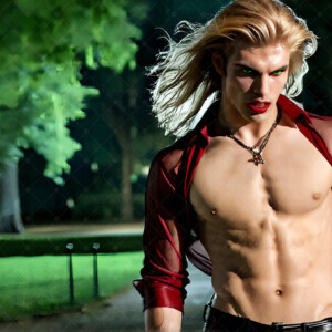 AI-generated Vampire Lestat art — handsome reimaginings of the legendary vampire Lestat de Lioncourt from Anne Rice's chronicles. Dark fantasy digital art by Jeff Dupler.