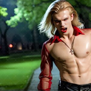 AI-generated Vampire Lestat art — handsome reimaginings of the legendary vampire Lestat de Lioncourt from Anne Rice's chronicles. Dark fantasy digital art by Jeff Dupler.