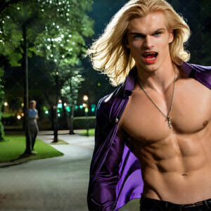 AI-generated Vampire Lestat art — handsome reimaginings of the legendary vampire Lestat de Lioncourt from Anne Rice's chronicles. Dark fantasy digital art by Jeff Dupler.