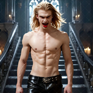 AI-generated Vampire Lestat art — handsome reimaginings of the legendary vampire Lestat de Lioncourt from Anne Rice's chronicles. Dark fantasy digital art by Jeff Dupler.
