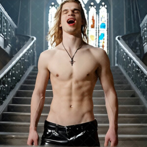 AI-generated Vampire Lestat art — handsome reimaginings of the legendary vampire Lestat de Lioncourt from Anne Rice's chronicles. Dark fantasy digital art by Jeff Dupler.