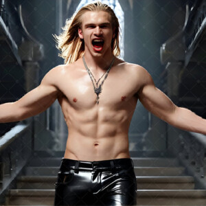 AI-generated Vampire Lestat art — handsome reimaginings of the legendary vampire Lestat de Lioncourt from Anne Rice's chronicles. Dark fantasy digital art by Jeff Dupler.