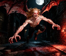 A photorealistic AI art story — Sebastian, 21 in body but 121 in years, drenched in blood and remorse a century after the night he was turned.