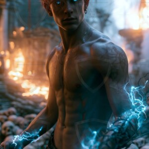 Discover AI-generated elemental mage art handsome male fire, ice, lightning, and earth mages wielding raw magical power in stunning fantasy battle scenes. UHD digital art.
