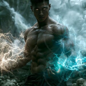 Discover AI-generated elemental mage art handsome male fire, ice, lightning, and earth mages wielding raw magical power in stunning fantasy battle scenes. UHD digital art.