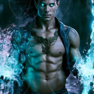 Discover AI-generated elemental mage art handsome male fire, ice, lightning, and earth mages wielding raw magical power in stunning fantasy battle scenes. UHD digital art.