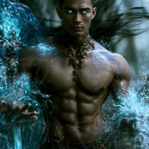 Discover AI-generated elemental mage art handsome male fire, ice, lightning, and earth mages wielding raw magical power in stunning fantasy battle scenes. UHD digital art.