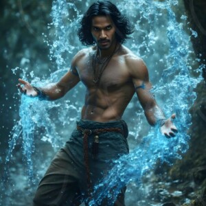 Discover AI-generated elemental mage art handsome male fire, ice, lightning, and earth mages wielding raw magical power in stunning fantasy battle scenes. UHD digital art.
