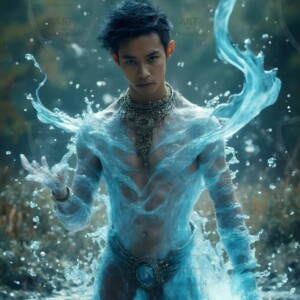 Discover AI-generated elemental mage art handsome male fire, ice, lightning, and earth mages wielding raw magical power in stunning fantasy battle scenes. UHD digital art.