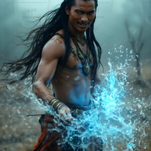 Discover AI-generated elemental mage art handsome male fire, ice, lightning, and earth mages wielding raw magical power in stunning fantasy battle scenes. UHD digital art.