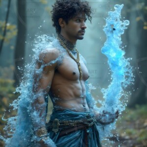Discover AI-generated elemental mage art handsome male fire, ice, lightning, and earth mages wielding raw magical power in stunning fantasy battle scenes. UHD digital art.