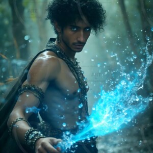 Discover AI-generated elemental mage art handsome male fire, ice, lightning, and earth mages wielding raw magical power in stunning fantasy battle scenes. UHD digital art.