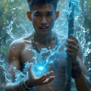 Discover AI-generated elemental mage art handsome male fire, ice, lightning, and earth mages wielding raw magical power in stunning fantasy battle scenes. UHD digital art.