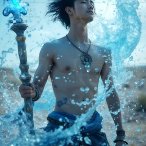 Discover AI-generated elemental mage art handsome male fire, ice, lightning, and earth mages wielding raw magical power in stunning fantasy battle scenes. UHD digital art.