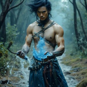 Discover AI-generated elemental mage art handsome male fire, ice, lightning, and earth mages wielding raw magical power in stunning fantasy battle scenes. UHD digital art.