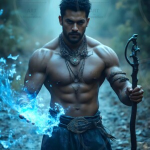 Discover AI-generated elemental mage art handsome male fire, ice, lightning, and earth mages wielding raw magical power in stunning fantasy battle scenes. UHD digital art.