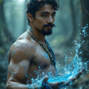 Discover AI-generated elemental mage art handsome male fire, ice, lightning, and earth mages wielding raw magical power in stunning fantasy battle scenes. UHD digital art.