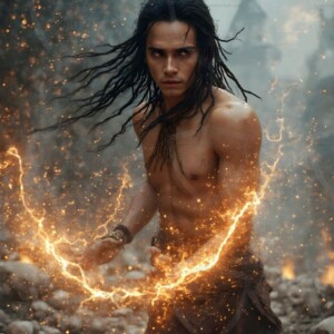 Discover AI-generated elemental mage art handsome male fire, ice, lightning, and earth mages wielding raw magical power in stunning fantasy battle scenes. UHD digital art.
