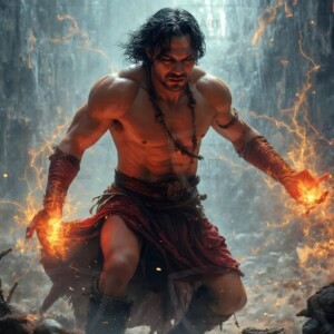 Discover AI-generated elemental mage art handsome male fire, ice, lightning, and earth mages wielding raw magical power in stunning fantasy battle scenes. UHD digital art.