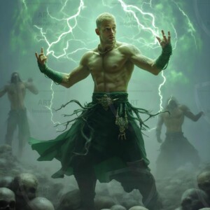 Discover AI-generated elemental mage art handsome male fire, ice, lightning, and earth mages wielding raw magical power in stunning fantasy battle scenes. UHD digital art.